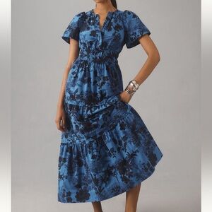 Anthropologie Somerset Dress in blue and black floral print, size Small.